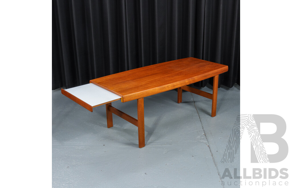 Danish Oversized Teak Coffee Table with Single Pull Out Shelf