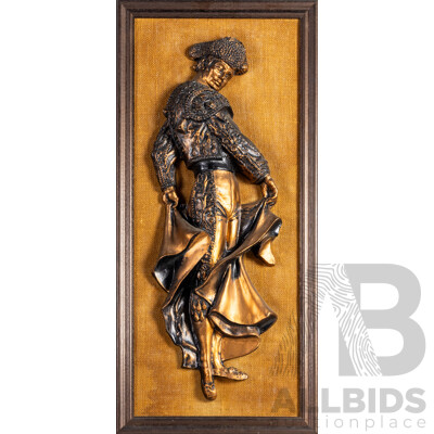 Artist Unknown (20th Century) Matador Poised in Bull Fight, Mid Century Hand Painted Resin Cast, 88H X 41W Cm (frame)
