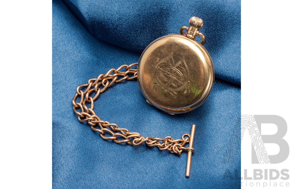 9ct Yellow Gold Engraved Pocket Watch, 1922 - 118.4gms