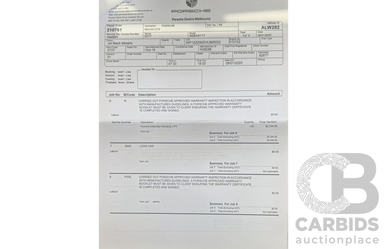 12/2016 Porsche Macan GTS (AWD) 95B MY17 4D Wagon Jet Black Metallic Twin Turbo V6 3.0L