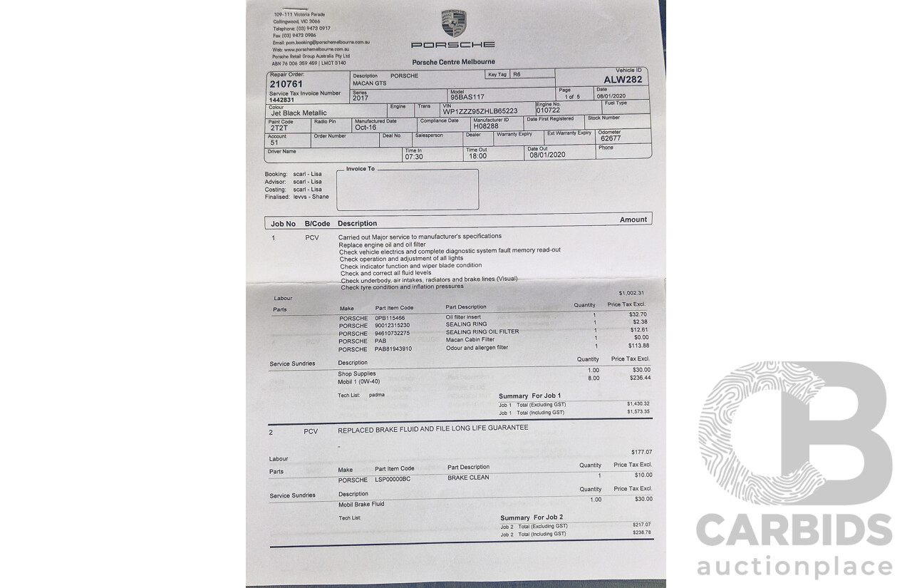 12/2016 Porsche Macan GTS (AWD) 95B MY17 4D Wagon Jet Black Metallic Twin Turbo V6 3.0L