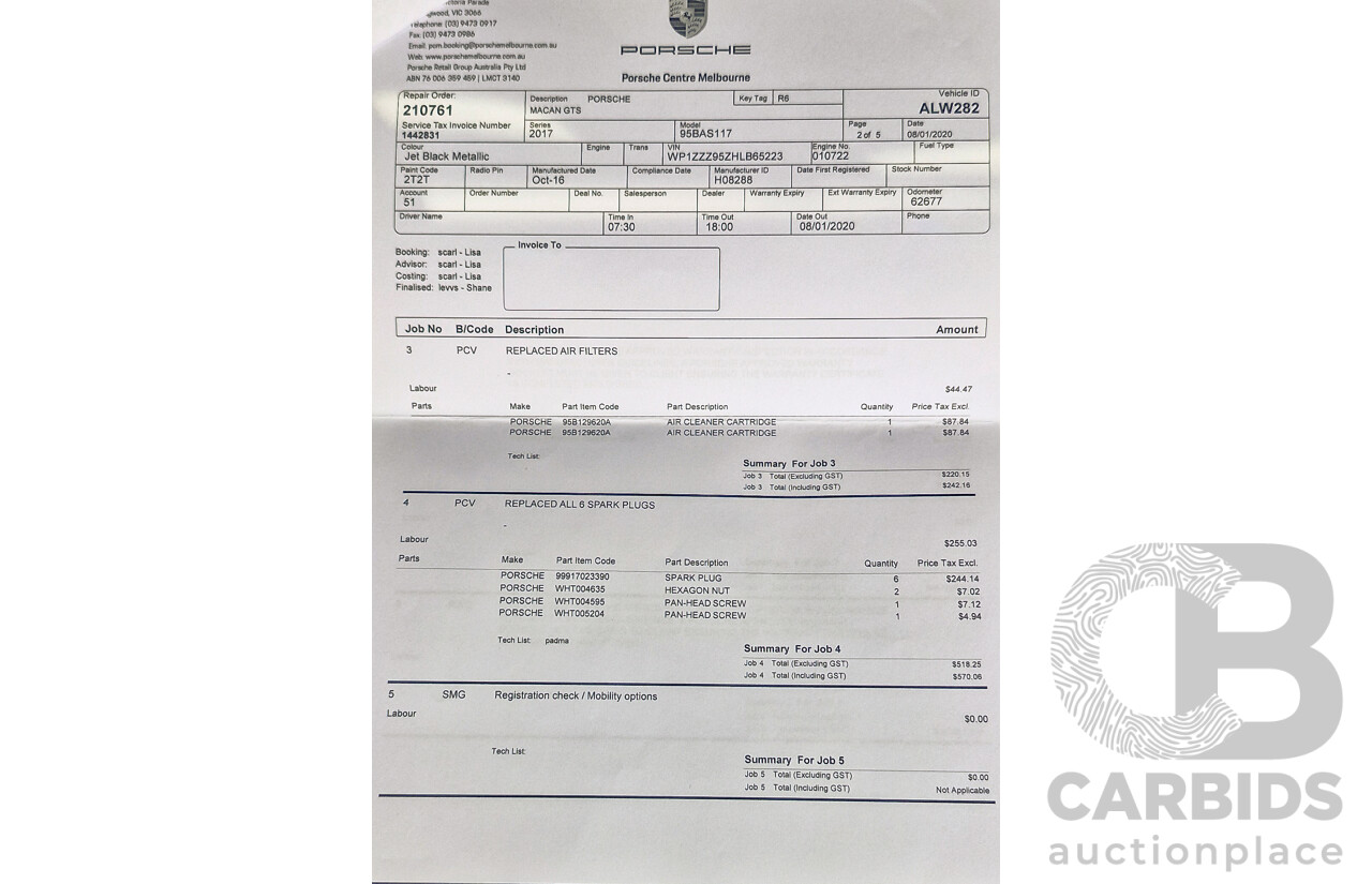 12/2016 Porsche Macan GTS (AWD) 95B MY17 4D Wagon Jet Black Metallic Twin Turbo V6 3.0L