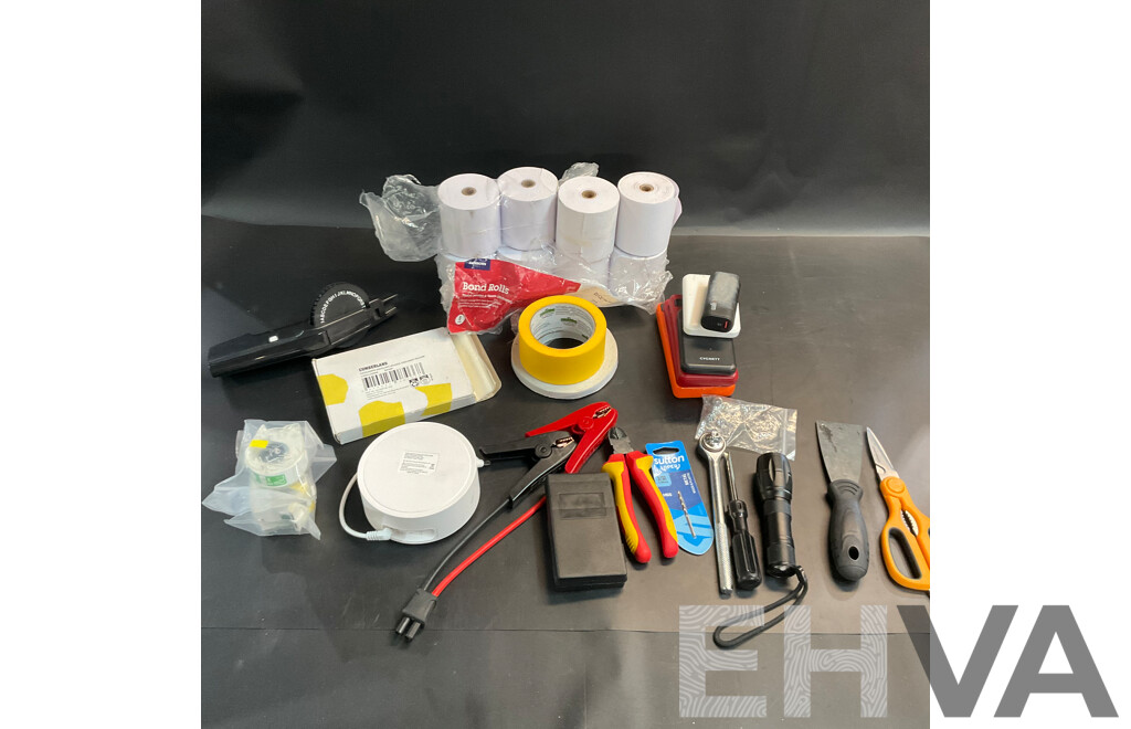 Mixed Lot Includes Stationery Items, Tools, Labels, Power Banks