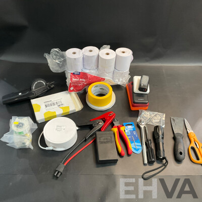 Mixed Lot Includes Stationery Items, Tools, Labels, Power Banks