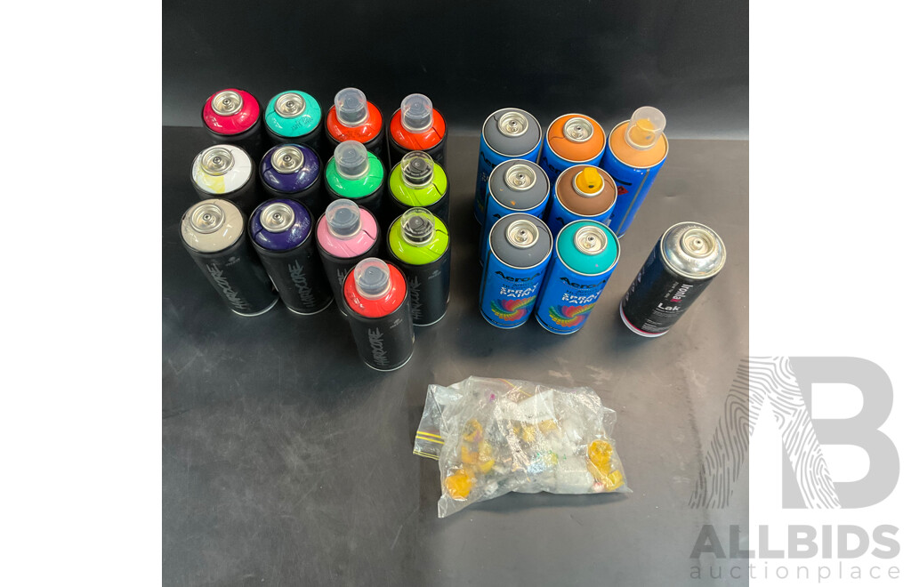 MTN Hardcore & AeroArt & Ironlak Lak Spary Paint - Lot of 21