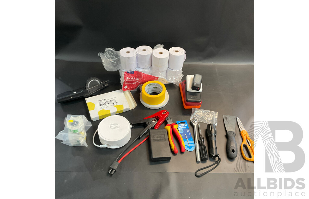 Mixed Lot Includes Stationery Items, Tools, Labels, Power Banks