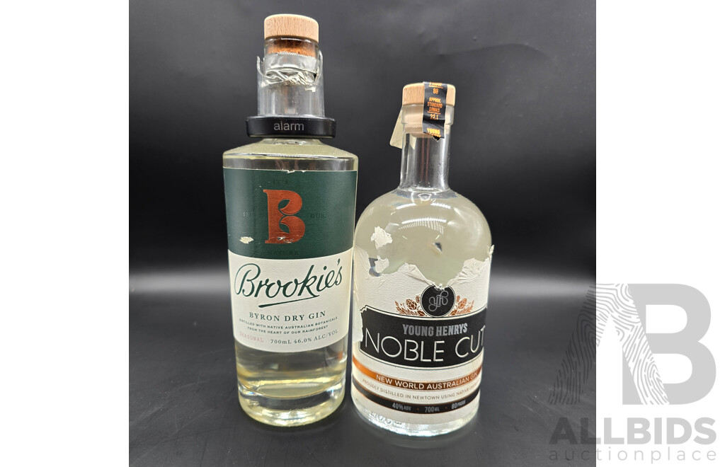 Noble Cut Australian Gin & Brookie's Byron Dry Gin - 700ml - Lot of 2
