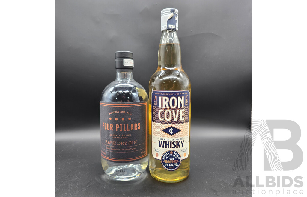 Ironcove Whisky & Four Pillars Rare Dry Gin - 700ml - Lot of 2