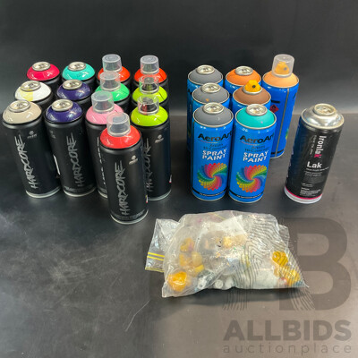 MTN Hardcore & AeroArt & Ironlak Lak Spary Paint - Lot of 21