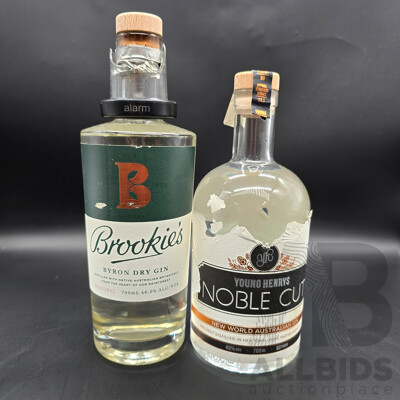 Noble Cut Australian Gin & Brookie's Byron Dry Gin - 700ml - Lot of 2