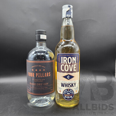 Ironcove Whisky & Four Pillars Rare Dry Gin - 700ml - Lot of 2