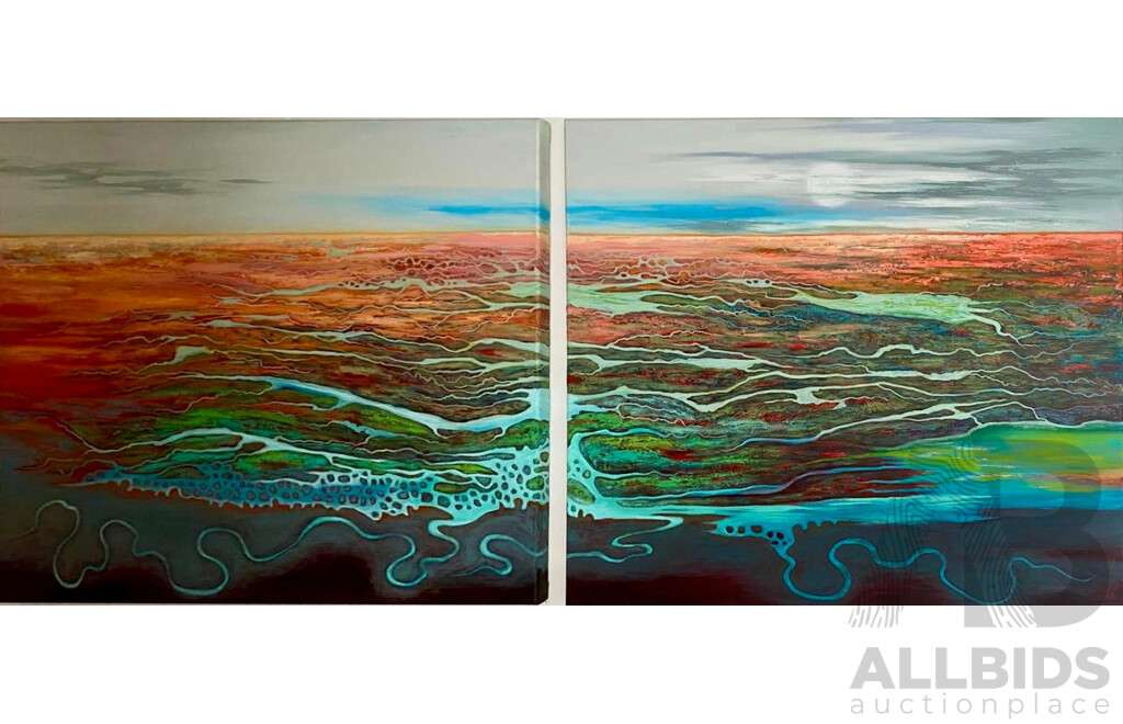 Dahl, Astrid (1944-) 'Let the Deserts Thirst No More', Diptych - Acrylic on Canvas, 91 X 82cm Each