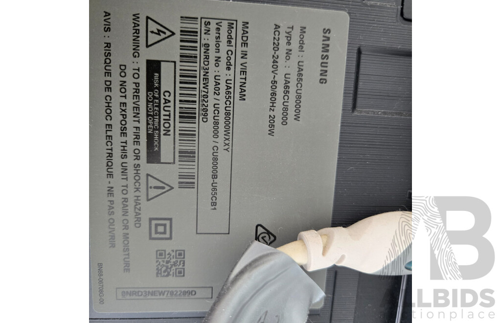 Samsung UA65CU8000W 65-inch Smart TV with Wall Brackets and Unused Stand + Samsung DVD Player, Assorted DVDs, and Telstra Gateway Connection Kit