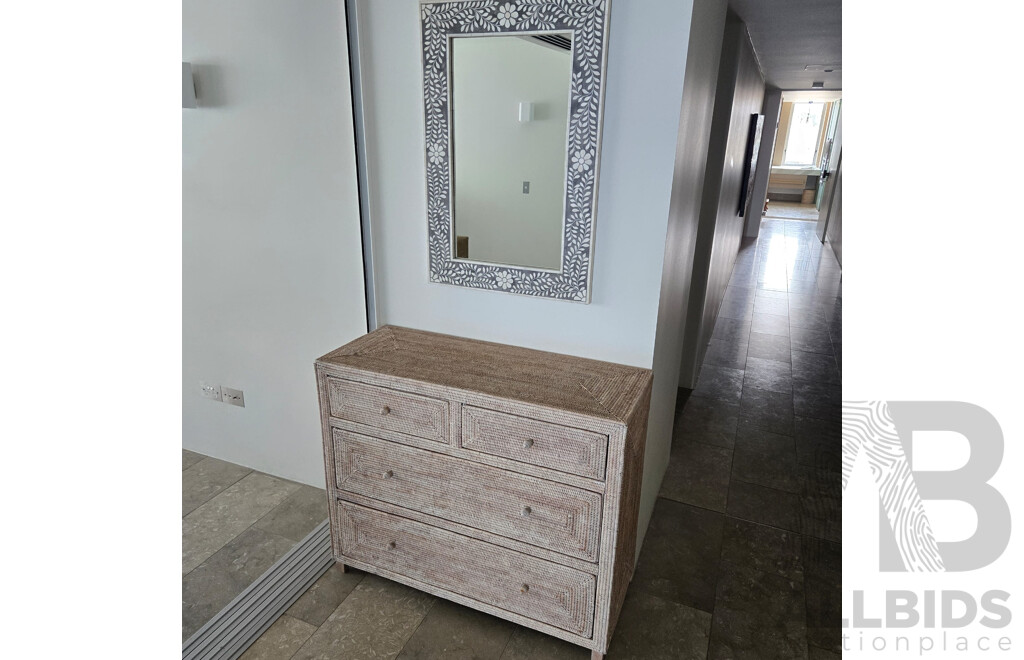 Cane Furniture Including 2 X Console Tables, 4 Drawer Chest, Entrance Way Mirror, 2 X Ghost Chairs, 2 X Ghost Stools and Various Decor