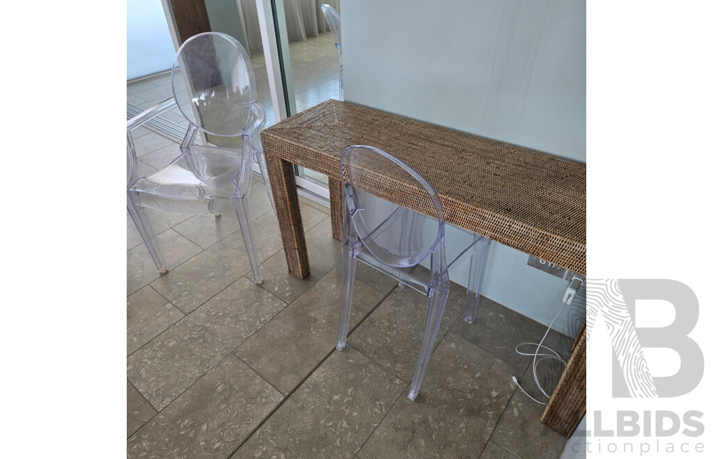 Cane Furniture Including 2 X Console Tables, 4 Drawer Chest, Entrance Way Mirror, 2 X Ghost Chairs, 2 X Ghost Stools and Various Decor