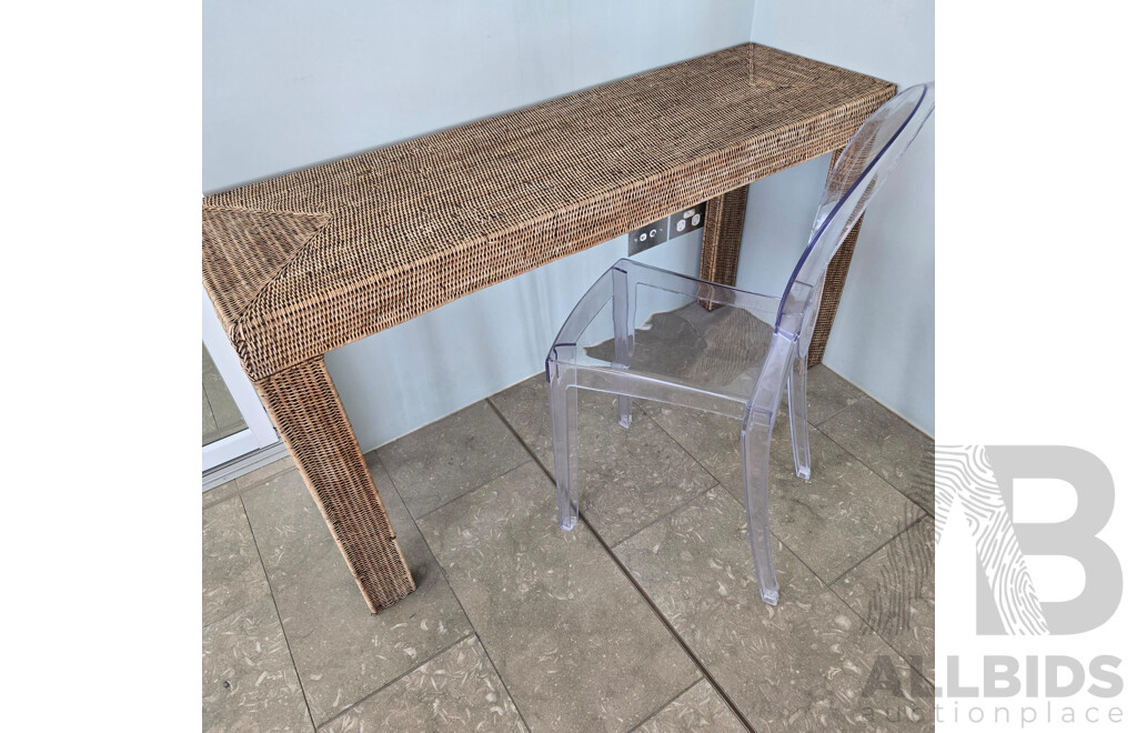 Cane Furniture Including 2 X Console Tables, 4 Drawer Chest, Entrance Way Mirror, 2 X Ghost Chairs, 2 X Ghost Stools and Various Decor