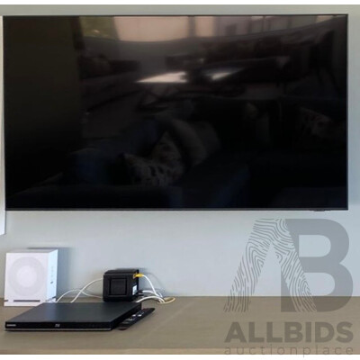 Samsung UA65CU8000W 65-inch Smart TV with Wall Brackets and Unused Stand + Samsung DVD Player, Assorted DVDs, and Telstra Gateway Connection Kit