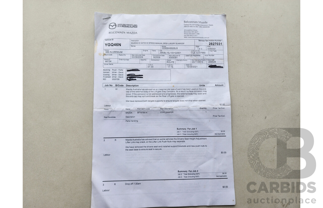 8/2009 Mazda Mazda3 SP25 BL 5d Hatchback Silver 2.5L