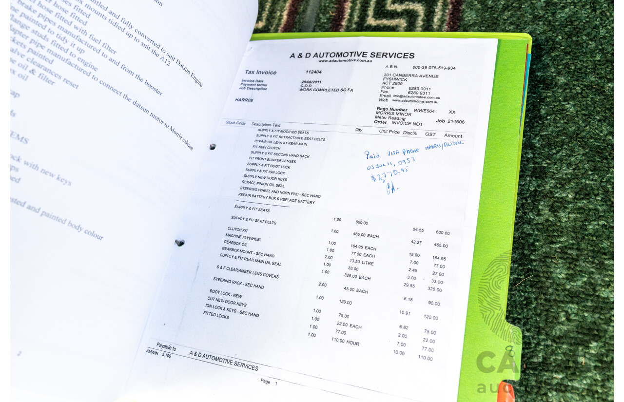 1/1959 Morris Minor 1000 Series III Light Pastel Green Datsun 1.2L - Engineered