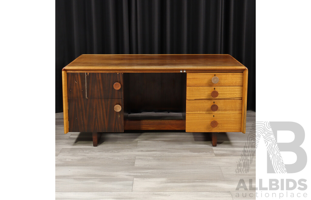 Art Deco Twin Pedestal Desk with Four Drawers and Two Doors