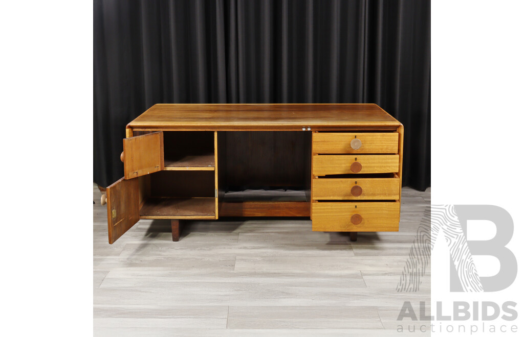 Art Deco Twin Pedestal Desk with Four Drawers and Two Doors