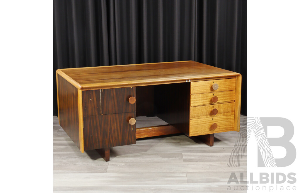 Art Deco Twin Pedestal Desk with Four Drawers and Two Doors