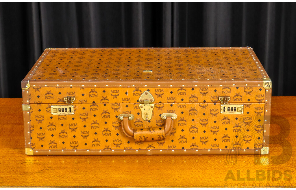 Vintage MCM Hard Shell Suitcase with Leather Handle and Number Lock