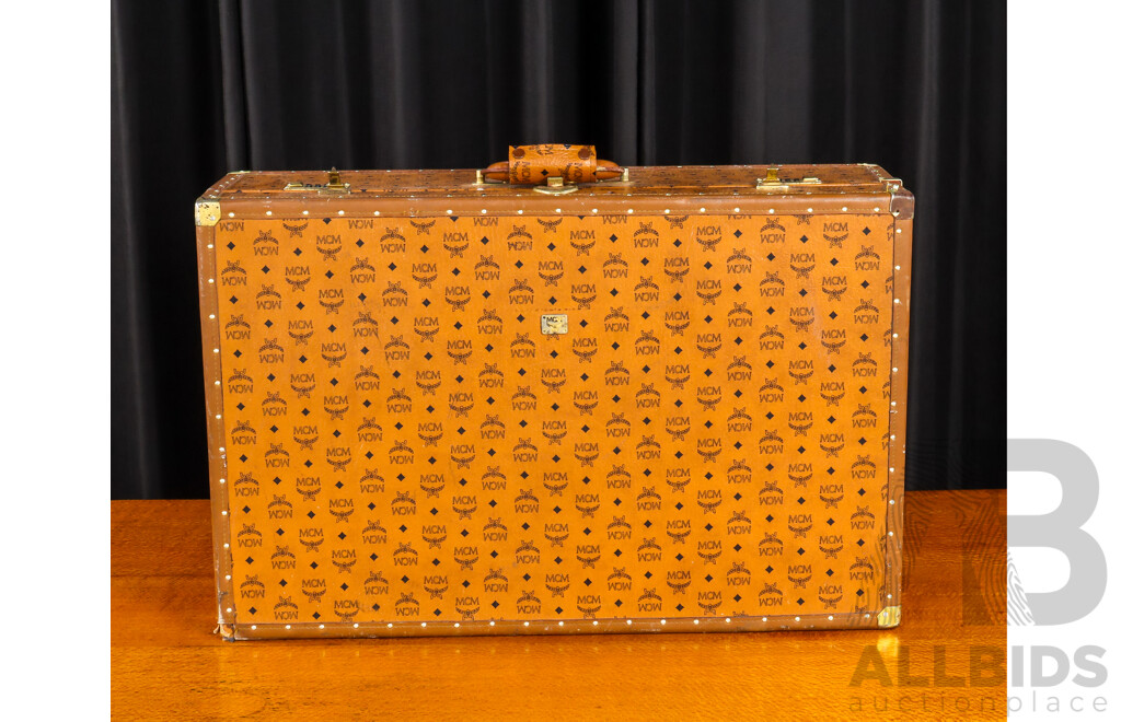 Vintage MCM Hard Shell Suitcase with Leather Handle and Number Lock