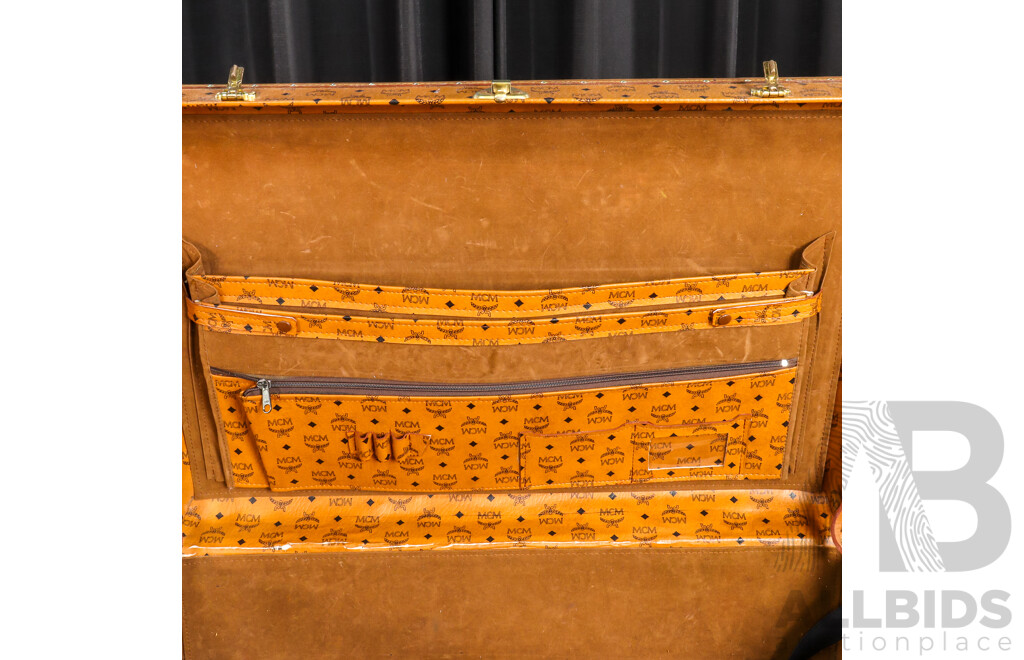 Vintage MCM Hard Shell Suitcase with Leather Handle and Number Lock