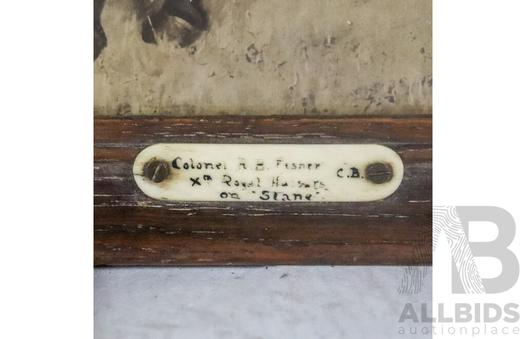 D.Giles, (Early 20th Century), Portrait of R.B. Fisner on Stane, Xth Royal Horse Stats? (1901), Original Antique Watercolour, 32 x 40 cm (frame)