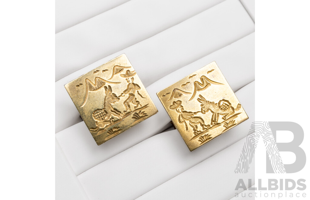 Pair of Gold Plated Sterling Silver Cuff Links - Made in Mexico