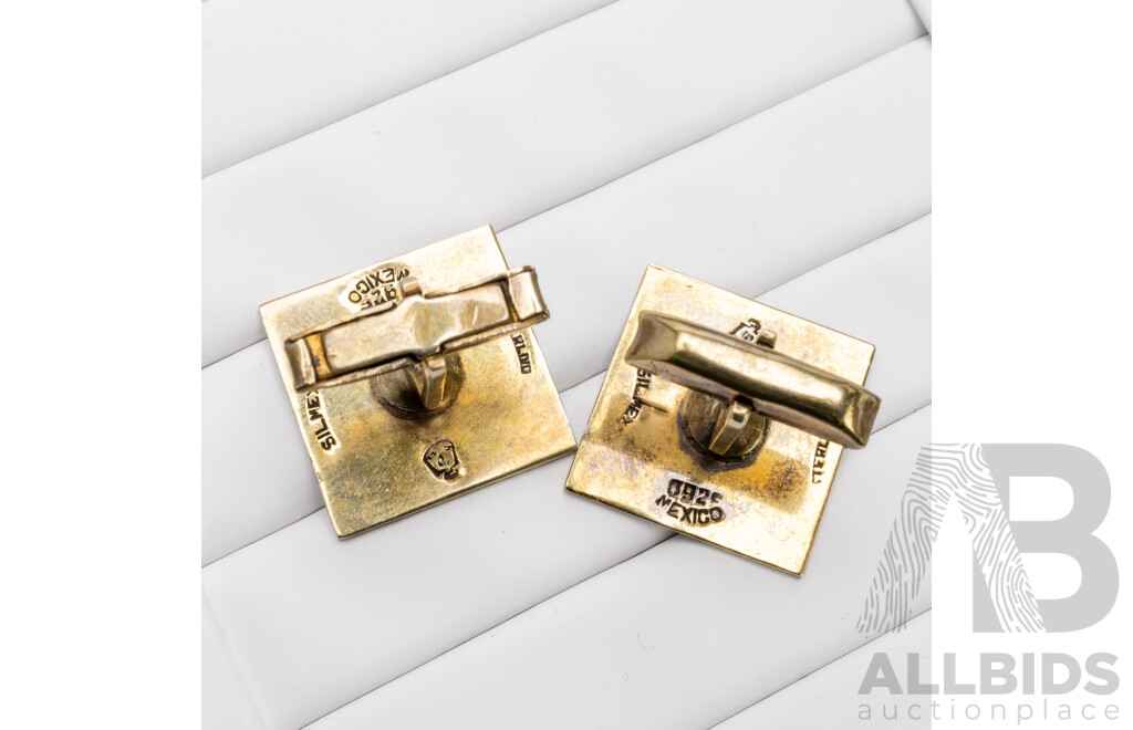 Pair of Gold Plated Sterling Silver Cuff Links - Made in Mexico