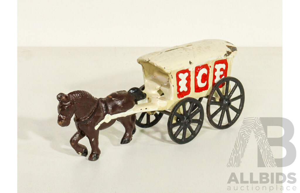 Vintage Cast Iron Horse-Drawn Ice Wagon Toy