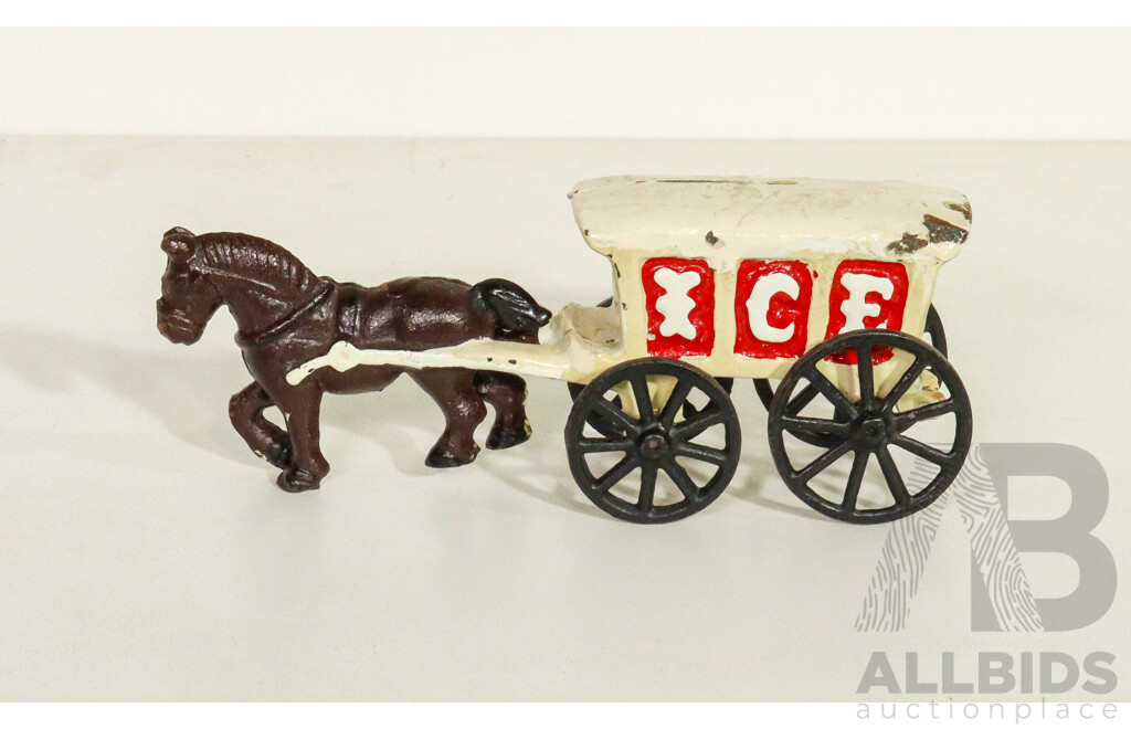 Vintage Cast Iron Horse-Drawn Ice Wagon Toy