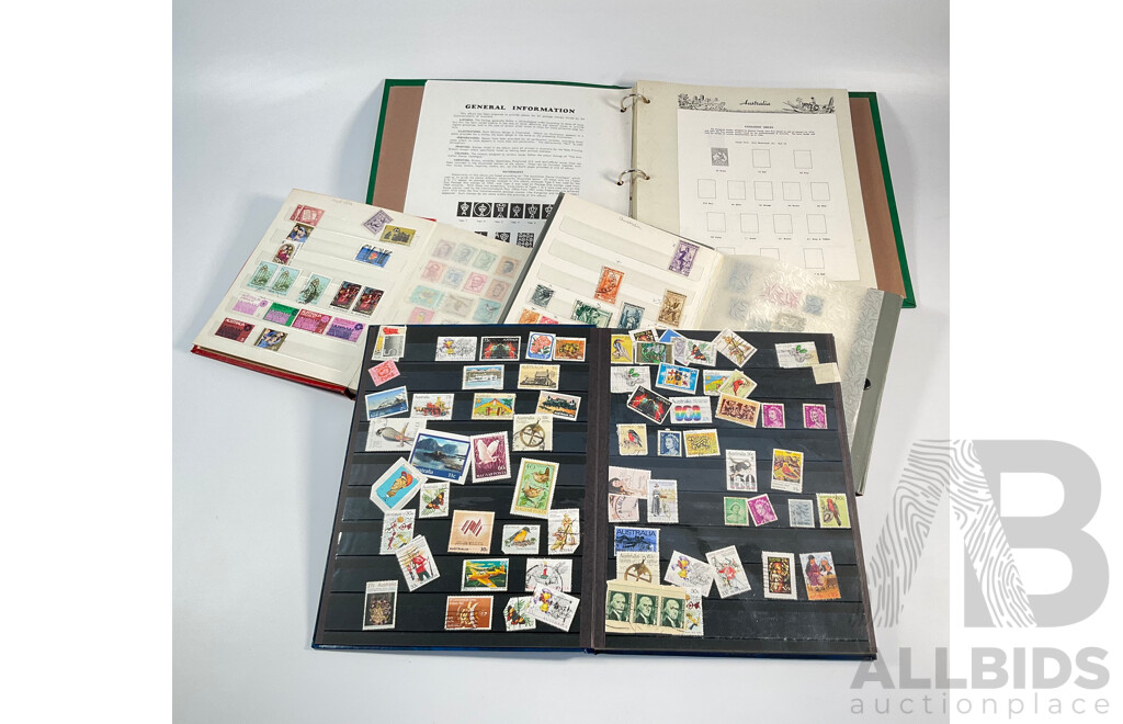 Three Albums of International Stamps Including Australia, Papua New Guinea, India, Switzerland, Italy, Germany, Indonesia, Thailand with Australian Seven Seas Album 1914 - 1971