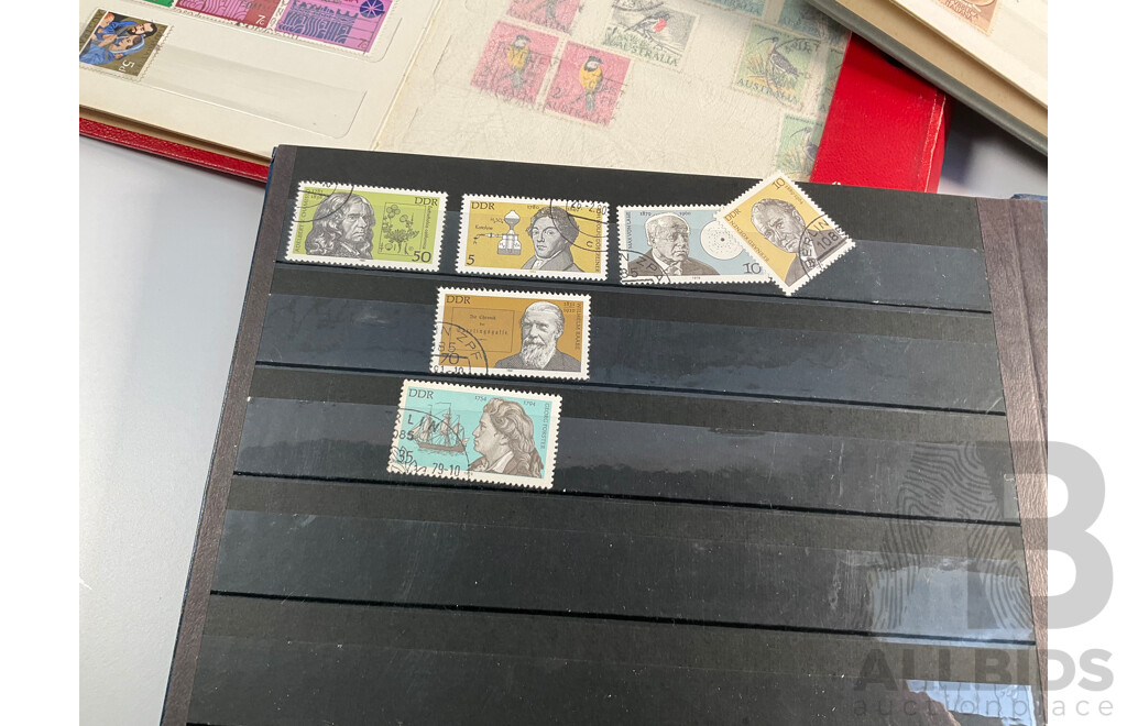Three Albums of International Stamps Including Australia, Papua New Guinea, India, Switzerland, Italy, Germany, Indonesia, Thailand with Australian Seven Seas Album 1914 - 1971