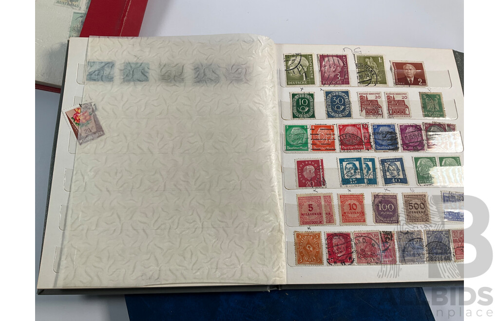 Three Albums of International Stamps Including Australia, Papua New Guinea, India, Switzerland, Italy, Germany, Indonesia, Thailand with Australian Seven Seas Album 1914 - 1971