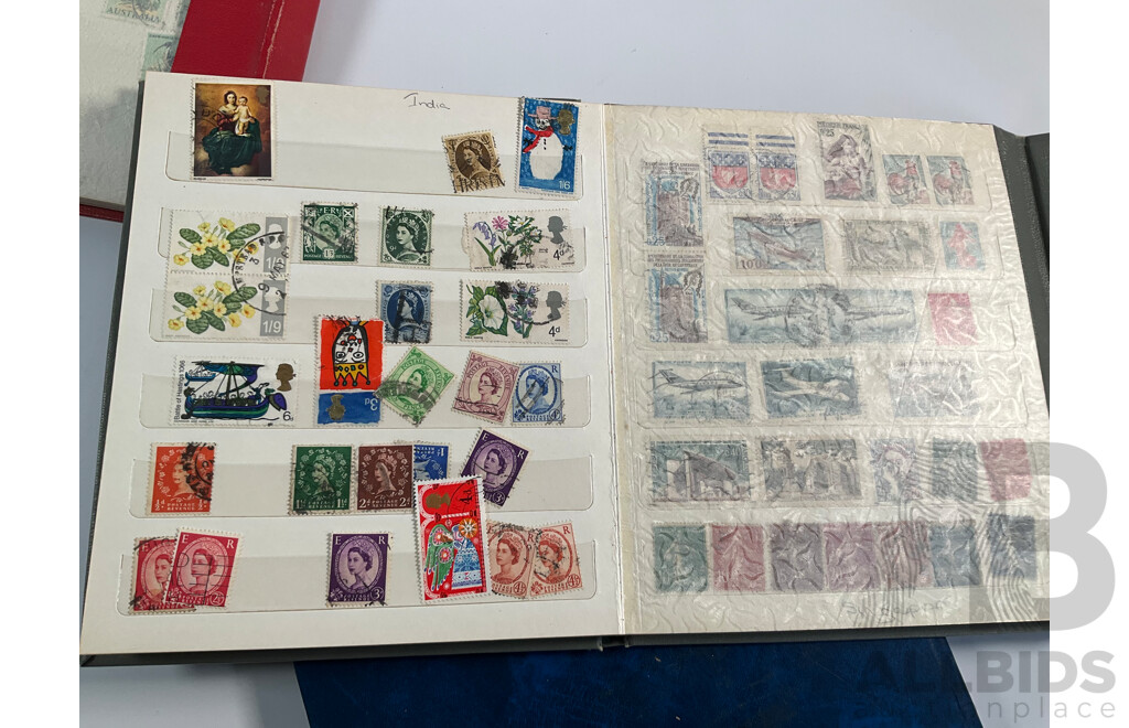 Three Albums of International Stamps Including Australia, Papua New Guinea, India, Switzerland, Italy, Germany, Indonesia, Thailand with Australian Seven Seas Album 1914 - 1971