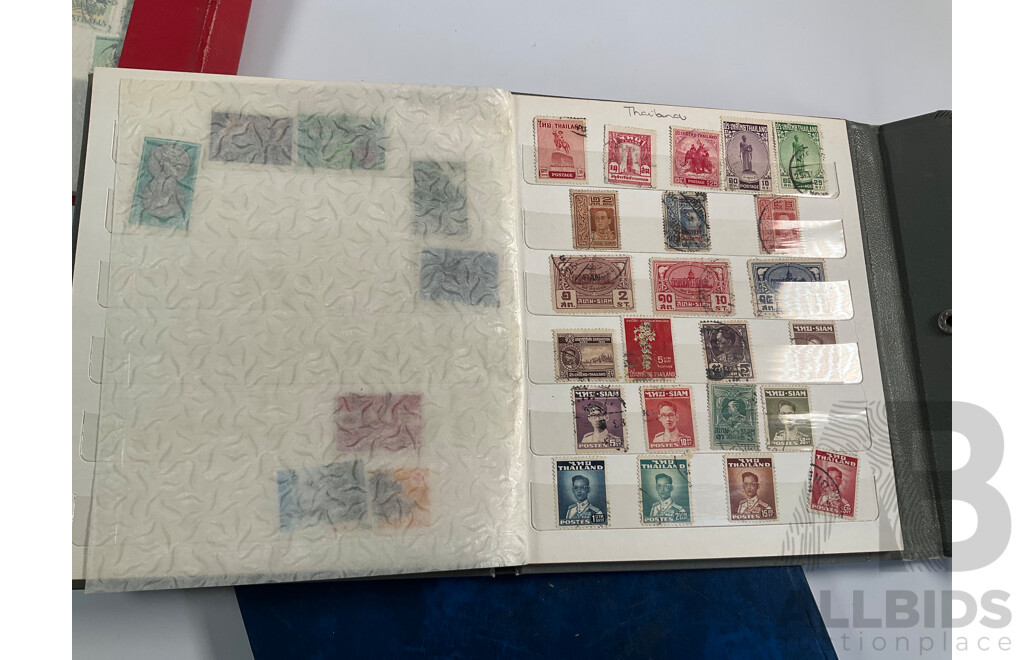 Three Albums of International Stamps Including Australia, Papua New Guinea, India, Switzerland, Italy, Germany, Indonesia, Thailand with Australian Seven Seas Album 1914 - 1971