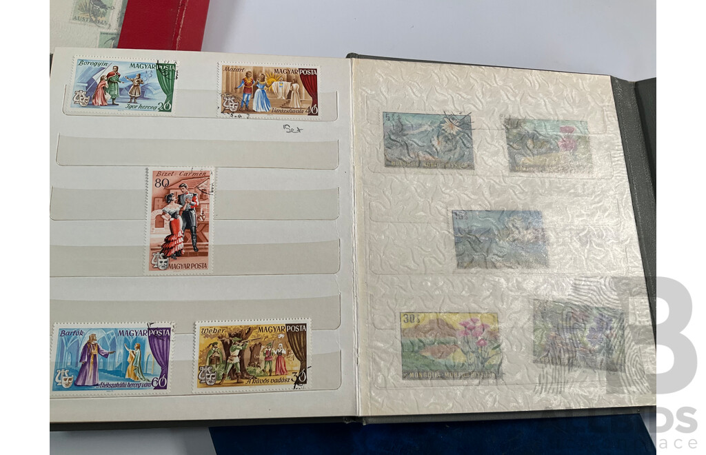 Three Albums of International Stamps Including Australia, Papua New Guinea, India, Switzerland, Italy, Germany, Indonesia, Thailand with Australian Seven Seas Album 1914 - 1971