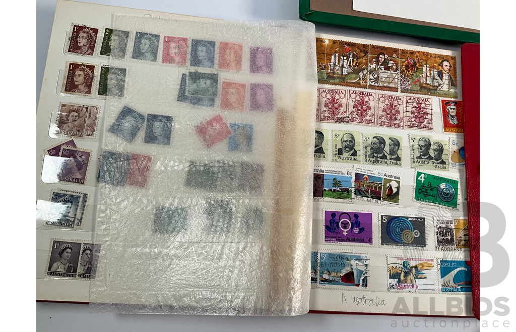 Three Albums of International Stamps Including Australia, Papua New Guinea, India, Switzerland, Italy, Germany, Indonesia, Thailand with Australian Seven Seas Album 1914 - 1971