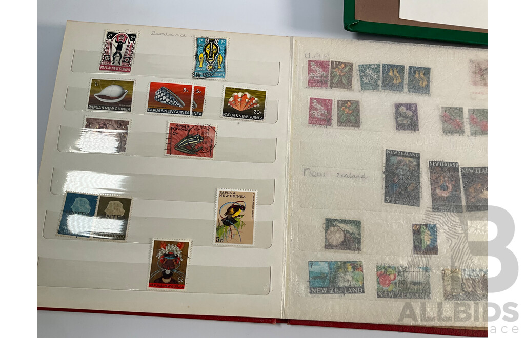 Three Albums of International Stamps Including Australia, Papua New Guinea, India, Switzerland, Italy, Germany, Indonesia, Thailand with Australian Seven Seas Album 1914 - 1971