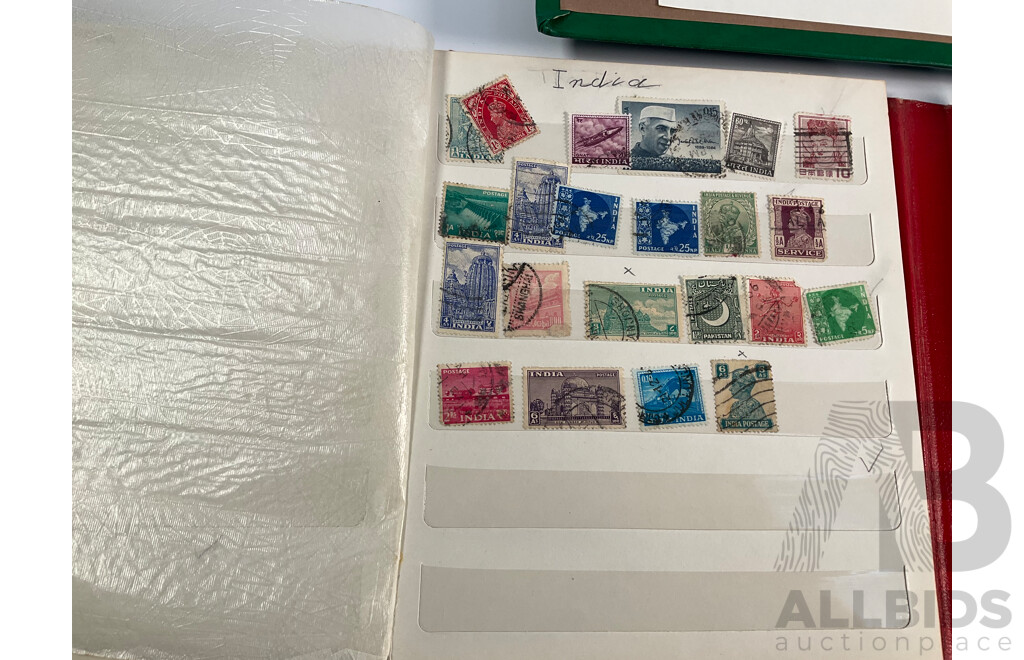 Three Albums of International Stamps Including Australia, Papua New Guinea, India, Switzerland, Italy, Germany, Indonesia, Thailand with Australian Seven Seas Album 1914 - 1971