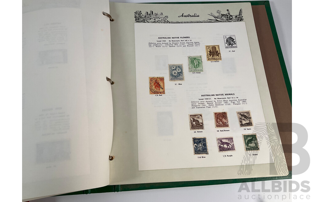 Three Albums of International Stamps Including Australia, Papua New Guinea, India, Switzerland, Italy, Germany, Indonesia, Thailand with Australian Seven Seas Album 1914 - 1971