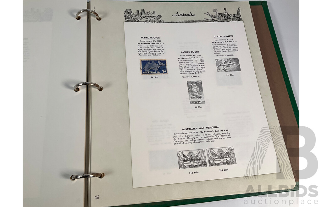 Three Albums of International Stamps Including Australia, Papua New Guinea, India, Switzerland, Italy, Germany, Indonesia, Thailand with Australian Seven Seas Album 1914 - 1971