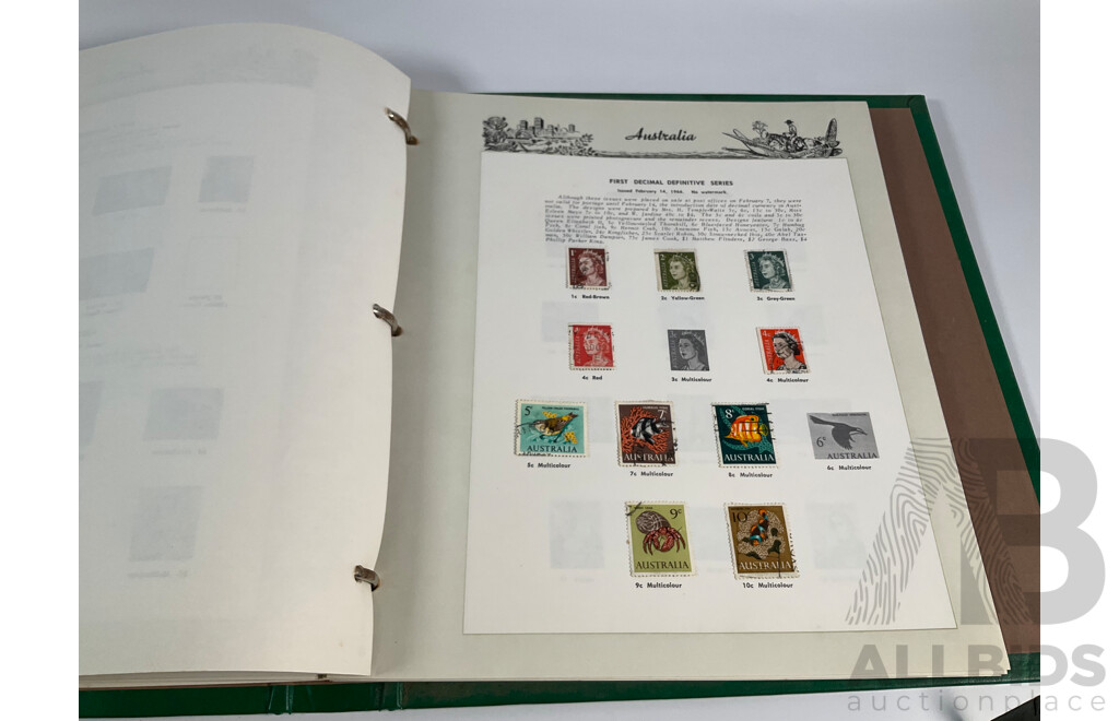 Three Albums of International Stamps Including Australia, Papua New Guinea, India, Switzerland, Italy, Germany, Indonesia, Thailand with Australian Seven Seas Album 1914 - 1971