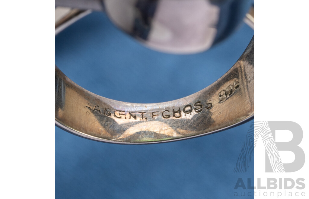 925 Sterling Silver Semi Cut Moss Agate Ring - Size R.5