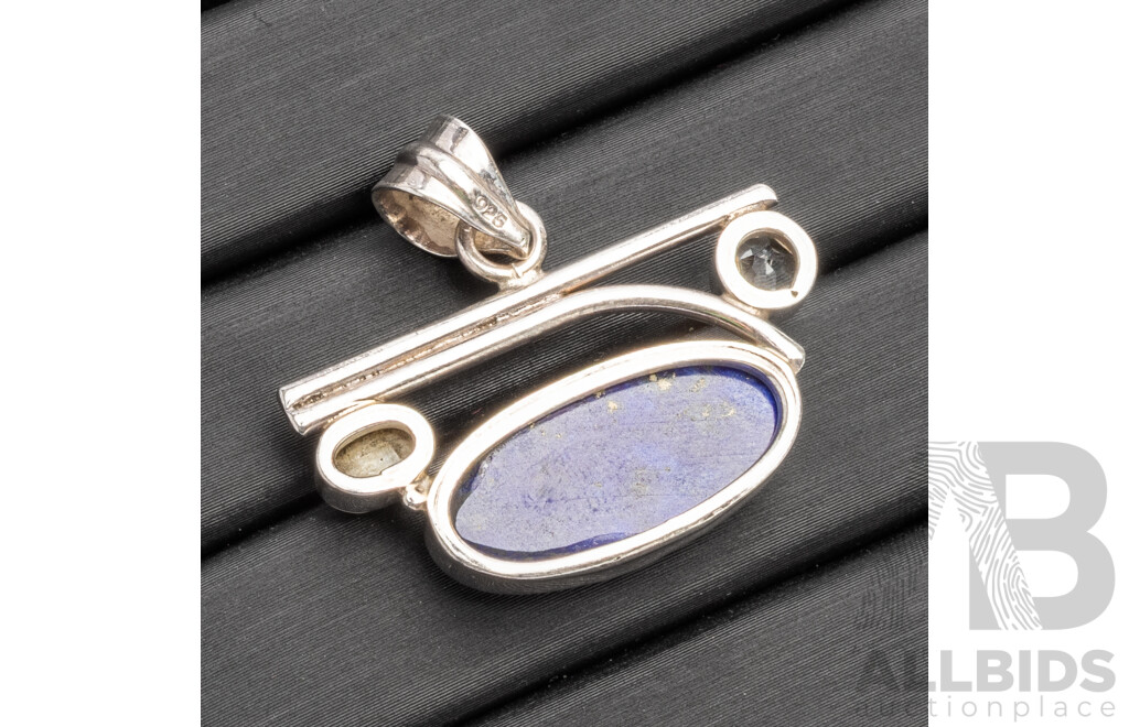 925 Sterling Silver Pendant with Lapis Lazuli, Topaz and Mabe Pearl