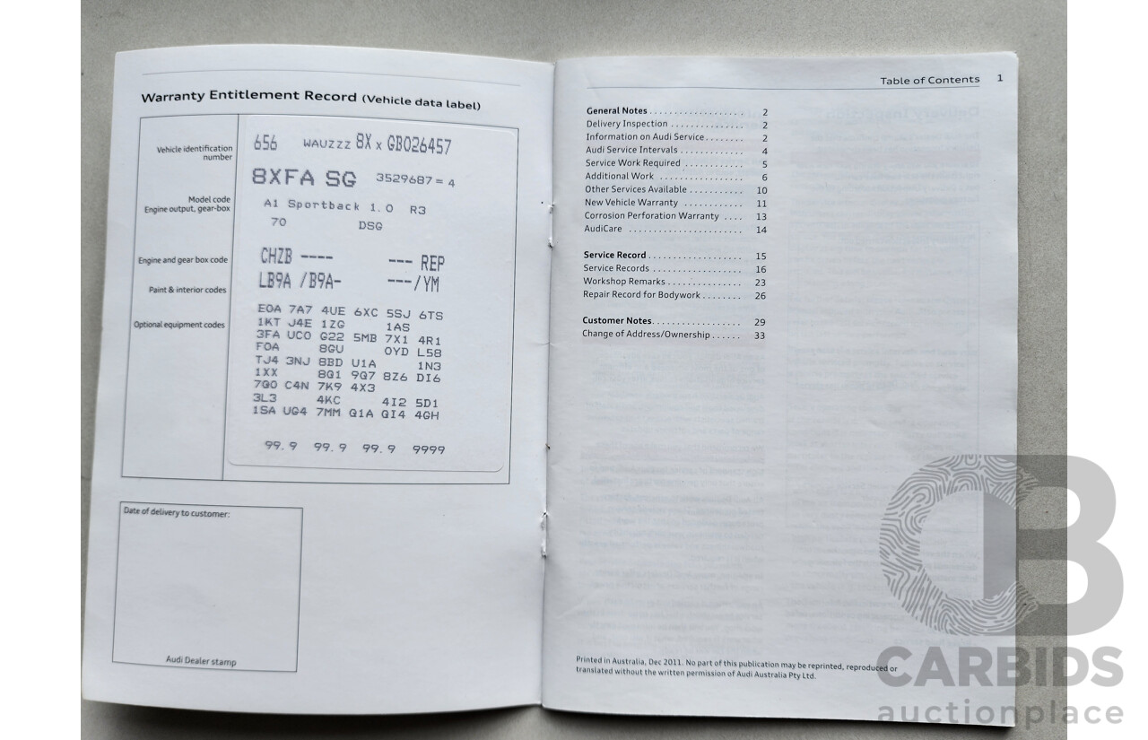 11/2015 Audi A1 Sportback 1.0 TFSI 8X MY15 5d Hatchback White 1.0L