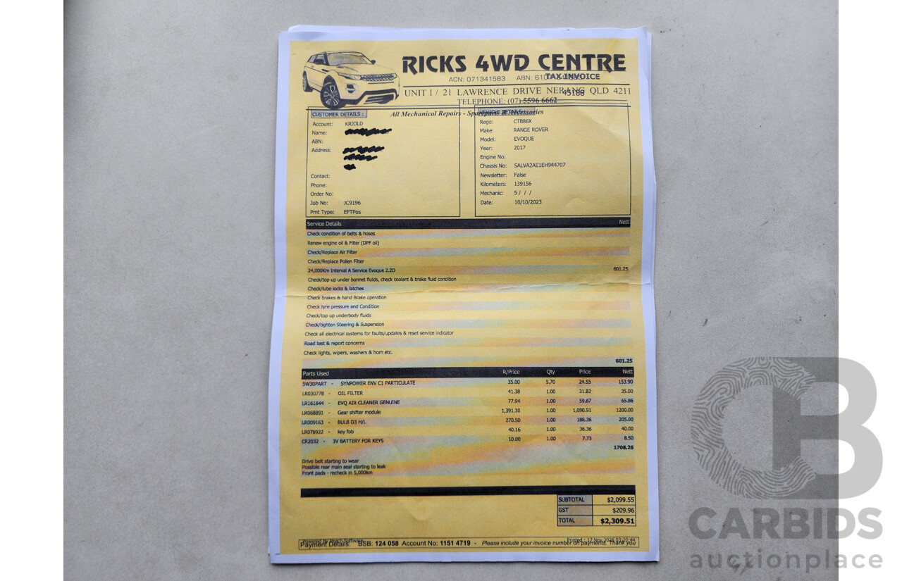 6/2014 Range Rover Evoque SD4 PURE LV MY14 5d Wagon Black 2.2L